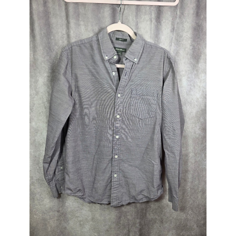 Eddie Bauer Mens Classic Fit Button Down Shirt Grey Micro Stripe Long‎ Sleeve Sm